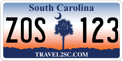 SC license plate ZOS123