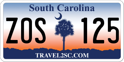 SC license plate ZOS125