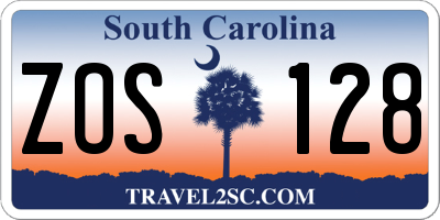 SC license plate ZOS128