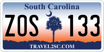 SC license plate ZOS133