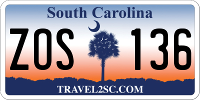 SC license plate ZOS136
