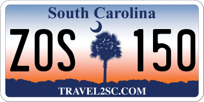 SC license plate ZOS150