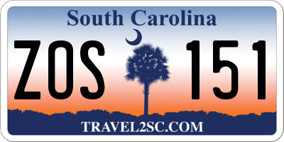 SC license plate ZOS151