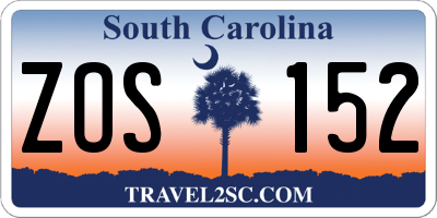 SC license plate ZOS152