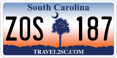 SC license plate ZOS187