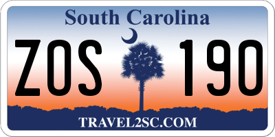 SC license plate ZOS190