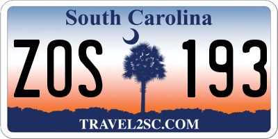 SC license plate ZOS193