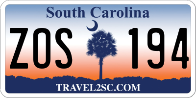 SC license plate ZOS194