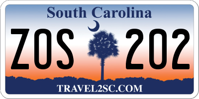 SC license plate ZOS202