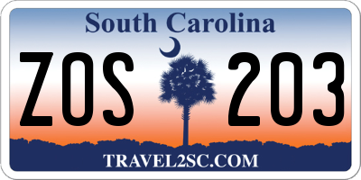 SC license plate ZOS203