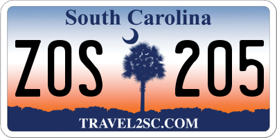 SC license plate ZOS205
