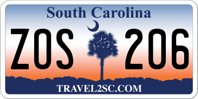 SC license plate ZOS206