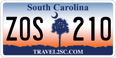SC license plate ZOS210