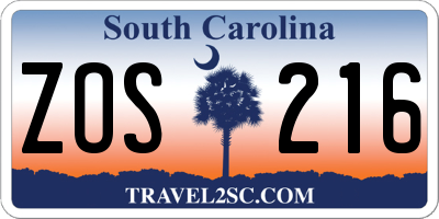 SC license plate ZOS216