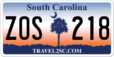 SC license plate ZOS218