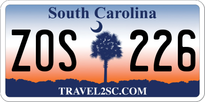 SC license plate ZOS226