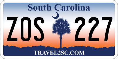 SC license plate ZOS227