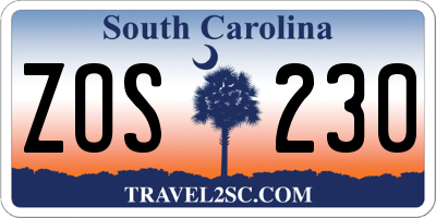 SC license plate ZOS230