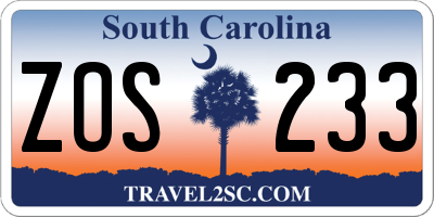 SC license plate ZOS233