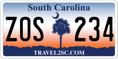 SC license plate ZOS234