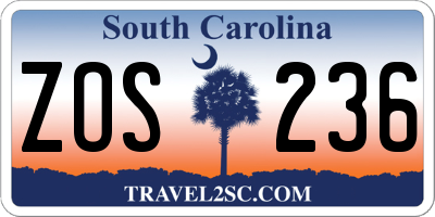 SC license plate ZOS236