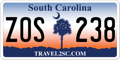 SC license plate ZOS238