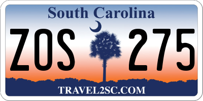 SC license plate ZOS275