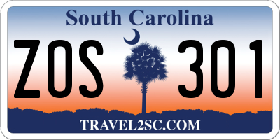 SC license plate ZOS301