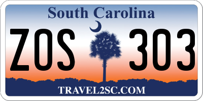 SC license plate ZOS303
