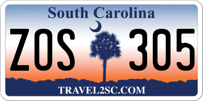 SC license plate ZOS305