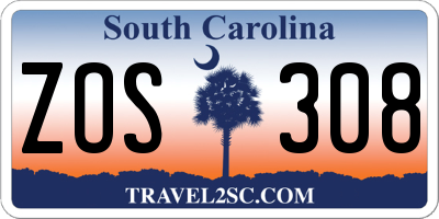 SC license plate ZOS308