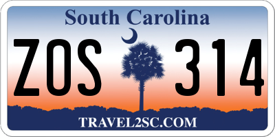 SC license plate ZOS314