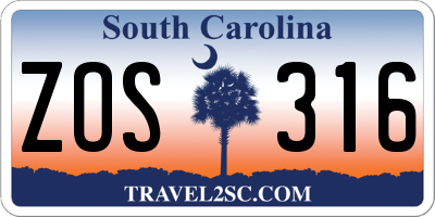 SC license plate ZOS316