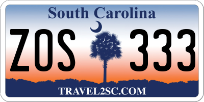 SC license plate ZOS333