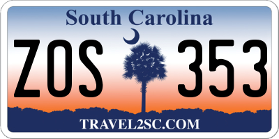 SC license plate ZOS353
