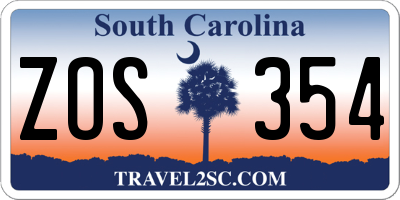 SC license plate ZOS354