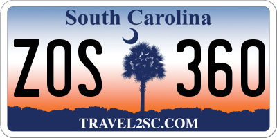 SC license plate ZOS360