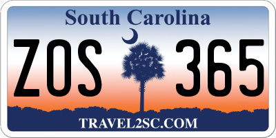 SC license plate ZOS365