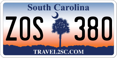 SC license plate ZOS380