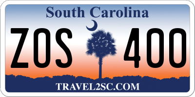 SC license plate ZOS400