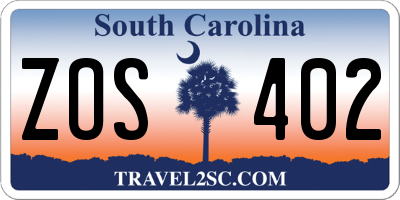 SC license plate ZOS402