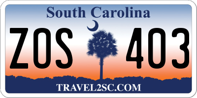 SC license plate ZOS403