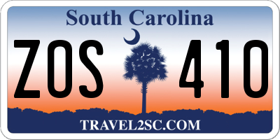 SC license plate ZOS410