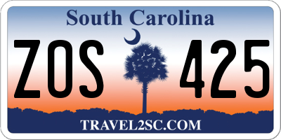 SC license plate ZOS425