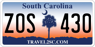SC license plate ZOS430