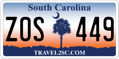 SC license plate ZOS449