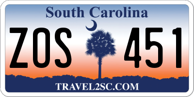 SC license plate ZOS451