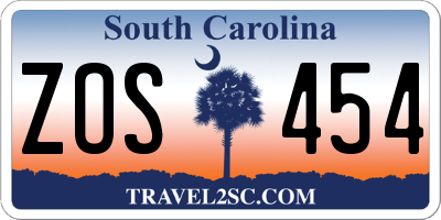 SC license plate ZOS454