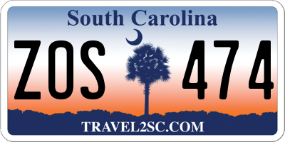 SC license plate ZOS474