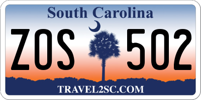 SC license plate ZOS502